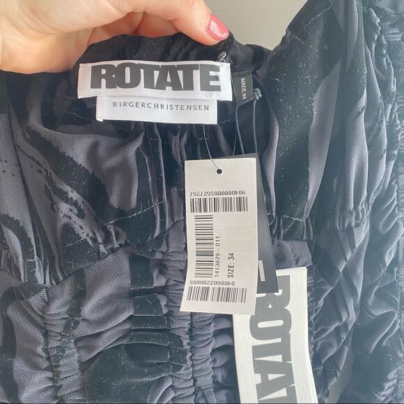 NWT Rotate Birger Christensen black Rikke ruched flocked flare sleeve mini dress - Picture 5 of 9